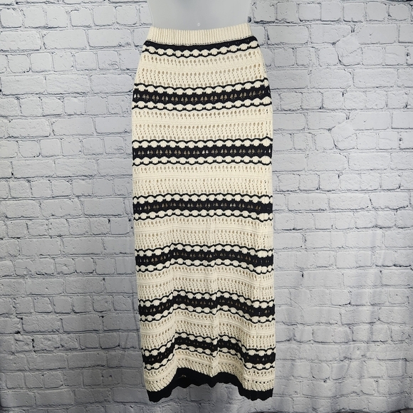 Freshman Black and Cream Striped Midi Skirt - Picture 2 of 5